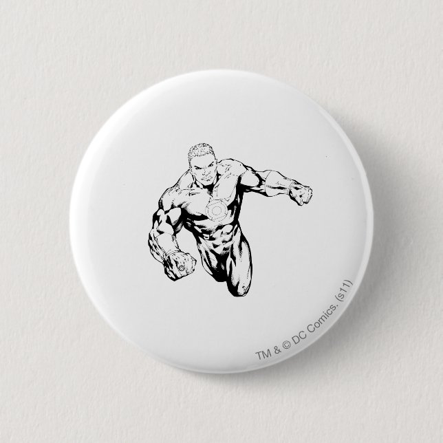 Comic Style - Green Lantern, Black and White Pinback Button (Front)