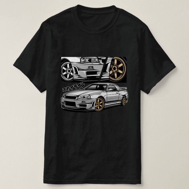 Comic Style GT-R Skyline R34 T-Shirt (Design Front)