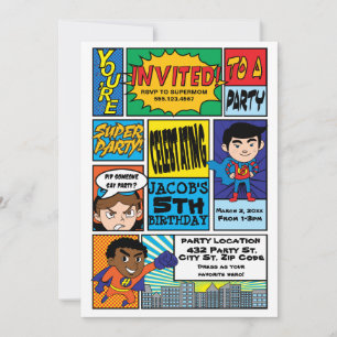 Comic Style Hero Birthday Invitations
