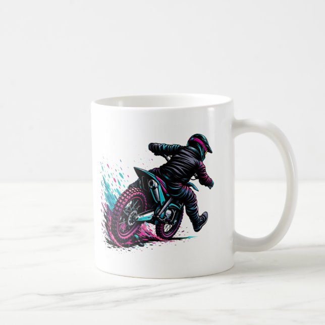 Comic Style Motocross Rider Mud Splash  Coffee Mug (Right)