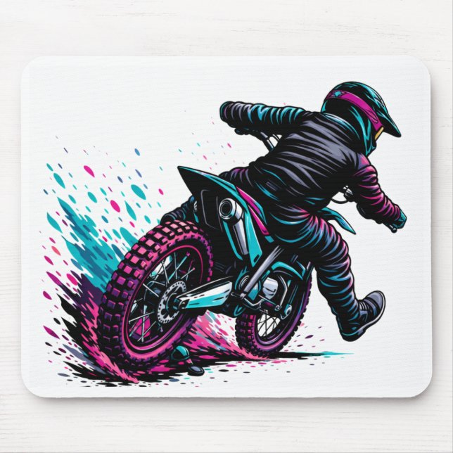 Comic Style Motocross Rider Mud Splash Mouse Pad (Front)