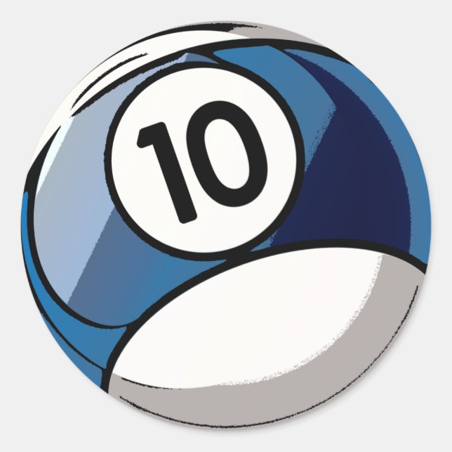 Comic Style Number 10 Billiards Ball Classic Round Sticker (Front)