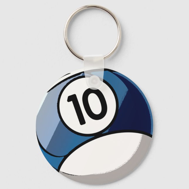 Comic Style Number 10 Billiards Ball Keychain (Front)