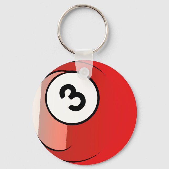 Comic Style Number 3 Billiards Ball Keychain (Front)