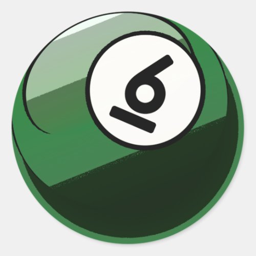 Comic Style Number 6 Billiards Ball Classic Round Sticker