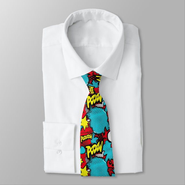 Comic Style Pattern Neck Tie (Tied)