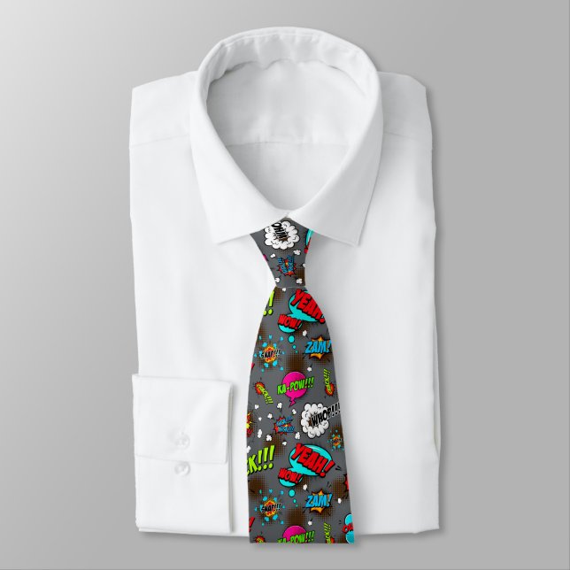 Comic Style Pattern Neck Tie (Tied)