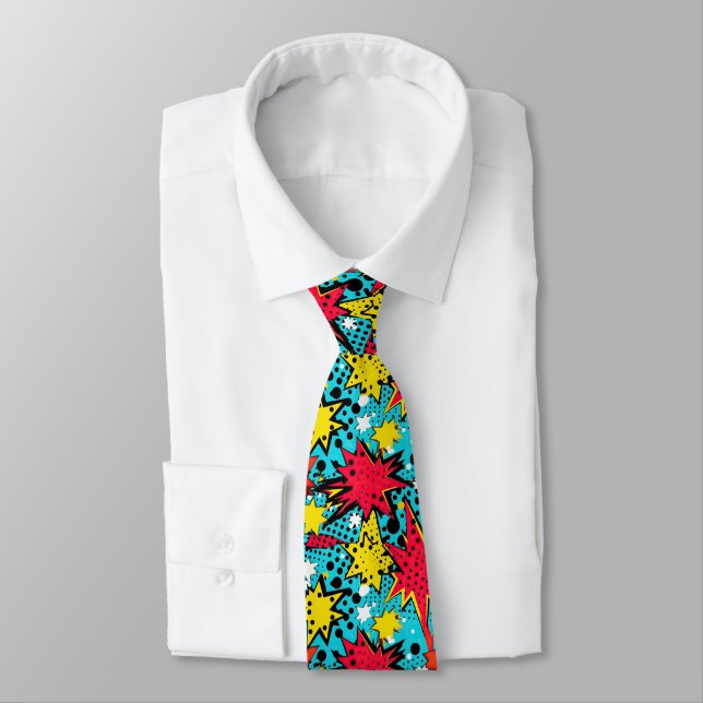 Comic Style Pattern Neck Tie (Tied)