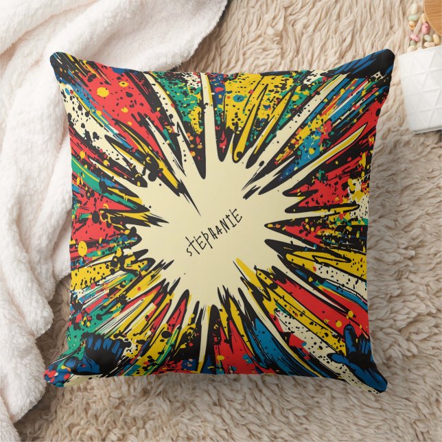Comic Style Pop Art Explosion (2) Throw Pillow (Blanket)