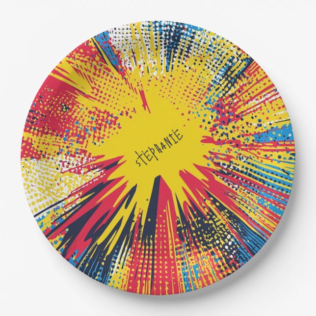 Comic Style Pop Art Explosion (3) Paper Plates (Front)