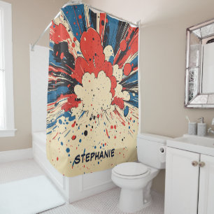 Comic Style Pop Art Explosion (4) Shower Curtain