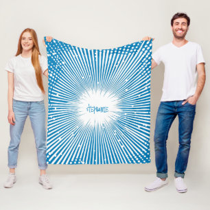 Comic Style Pop Art Explosion - Blue and White Fleece Blanket