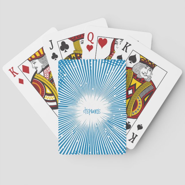 Comic Style Pop Art Explosion - Blue and White Poker Cards (Back)