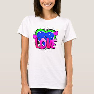 Comic Style Pop Art Retro Blue Green Pink LOVE T-Shirt