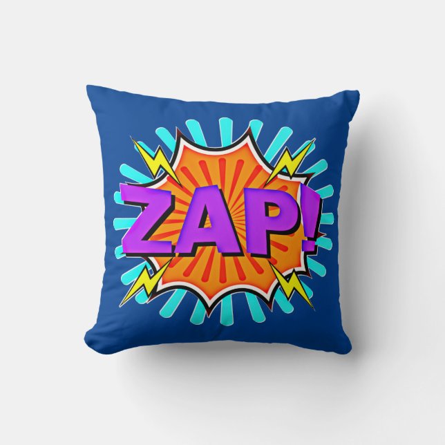 Comic Style Pop Art Retro Blue Orange Purple ZAP   Throw Pillow (Front)