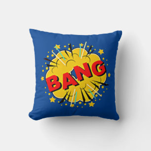 Comic Style Pop Art Retro Blue Yellow Red BANG Throw Pillow
