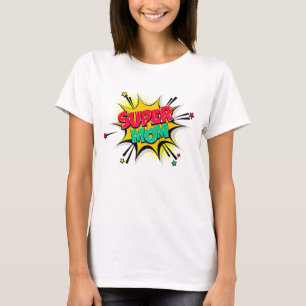 Comic Style Pop Art Retro Red Yellow SUPERMOM T-Shirt