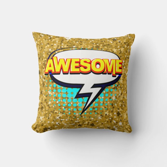 Comic Style Pop Art Retro Stars Pink AWESOME Text  Throw Pillow (Front)