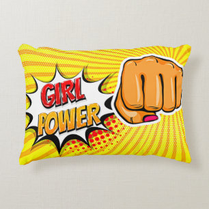 Comic Style Pop Art Retro Yellow Girl Power Accent Pillow