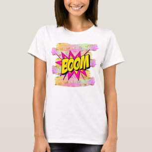 Comic Style Pop Art Retro Yellow Hot Pink BOOM T-S T-Shirt