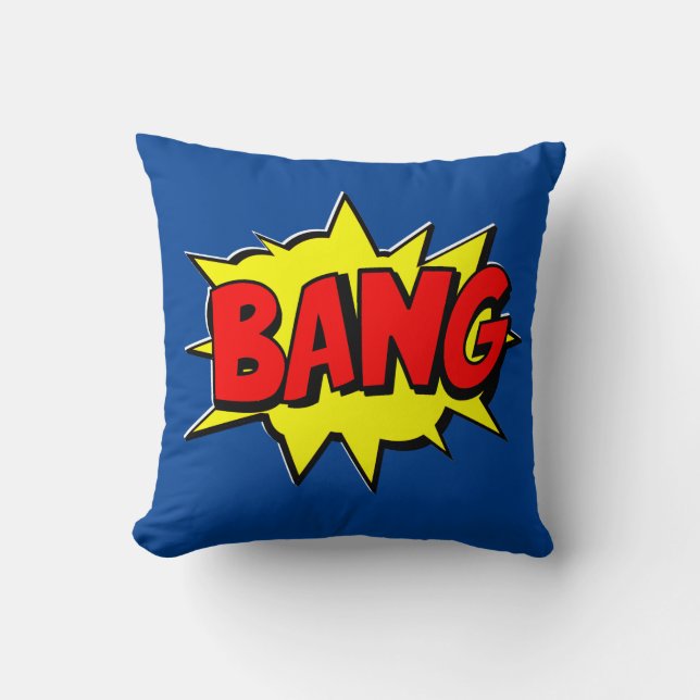 Comic Style Pop Art Retro Yellow Red Blue BANG Throw Pillow (Front)