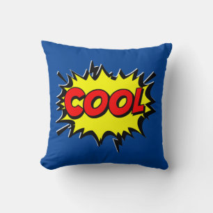 Comic Style Pop Art Retro Yellow Red Blue COOL Throw Pillow