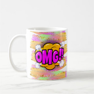 Comic Style Pop Retro Yellow Purple OMG Rainbow Coffee Mug