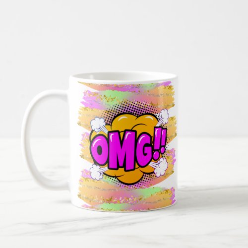 Comic Style Pop Retro Yellow Purple OMG Rainbow    Coffee Mug