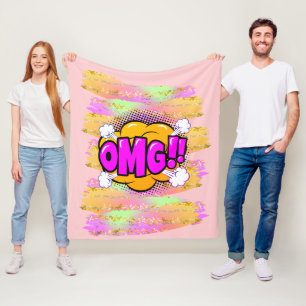 Comic Style Pop Retro Yellow Purple OMG Rainbow Fl Fleece Blanket