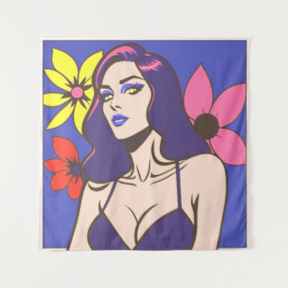 Comic style pretty woman Tapestry