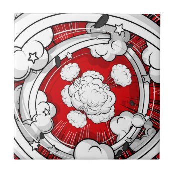 Comic Style Red Fight Clouds Ceramic Tile by GroovyFinds at Zazzle