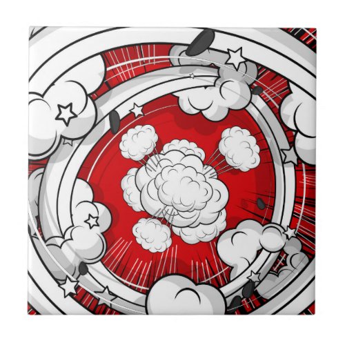 Comic Style Red Fight Clouds Ceramic Tile