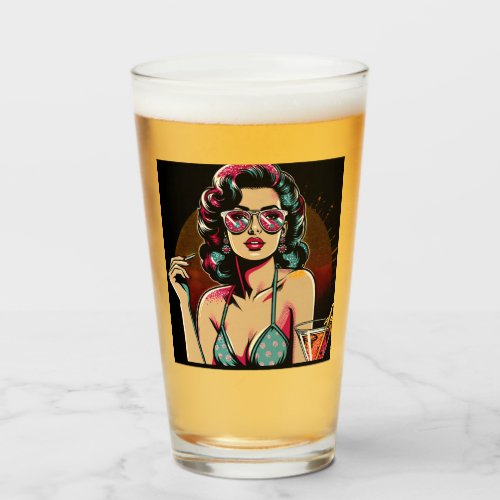 Comic Style Retro Pinup Girl with a Cocktail Glass