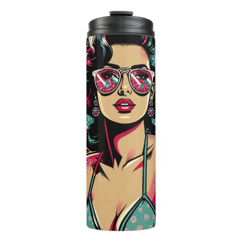 Comic Style Retro Pinup Girl with a Cocktail Thermal Tumbler