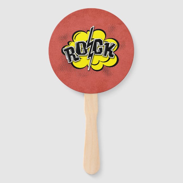 Comic style rock hand fan (Front)