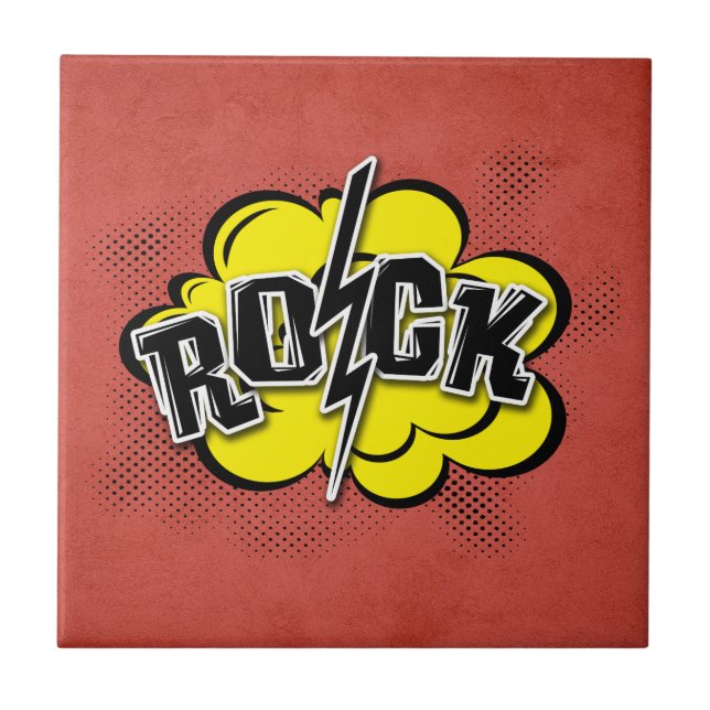 Comic style rock illustration ceramic tile (Front)
