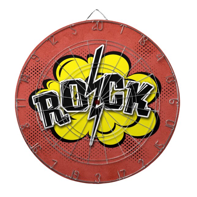 Comic style rock illustration dart board (Front)