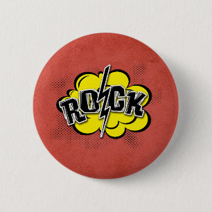 Comic style rock illustration pinback button