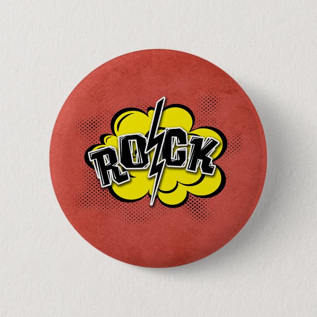 Comic style rock illustration pinback button (Front)