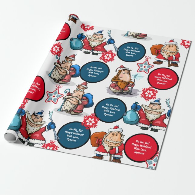 Comic Style Santas Personalized Wrapping Paper (Unrolled)