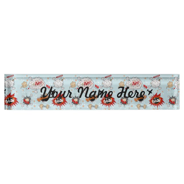 Comic Style Super Hero Design Desk Name Plate (Front)