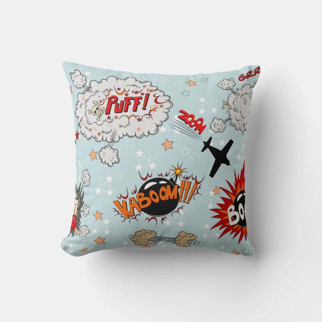 Comic Style Super Hero Design Throw Pillow (Front)