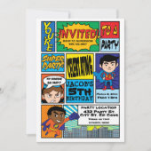 Comic Style Superhero Birthday Invitations (Front)