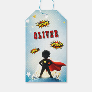 Comic Style Superhero Boy's Name Birthday Gift Tags