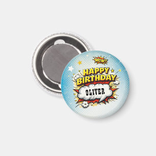 Comic Style Superhero Boy's Name Birthday Magnet