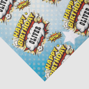 Comic Style Superhero Boy's Name Birthday Tissue Paper