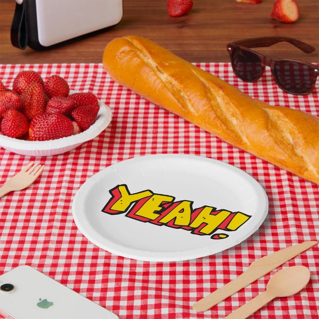 Comic Style Yeah Text Graphic in Bold Yellow Paper Plates (Creator Uploaded)