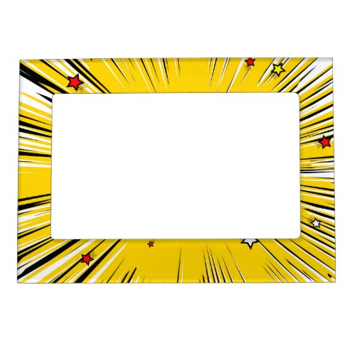 Comic Style Yellow Sunburst with Red Stars Magnetic Frame