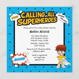 Comic Super Hero Baby Shower Boy Invitation