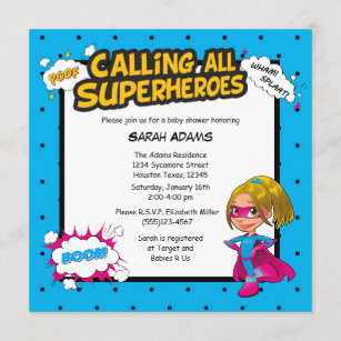 Comic Super Hero Baby Shower Girl Invitation
